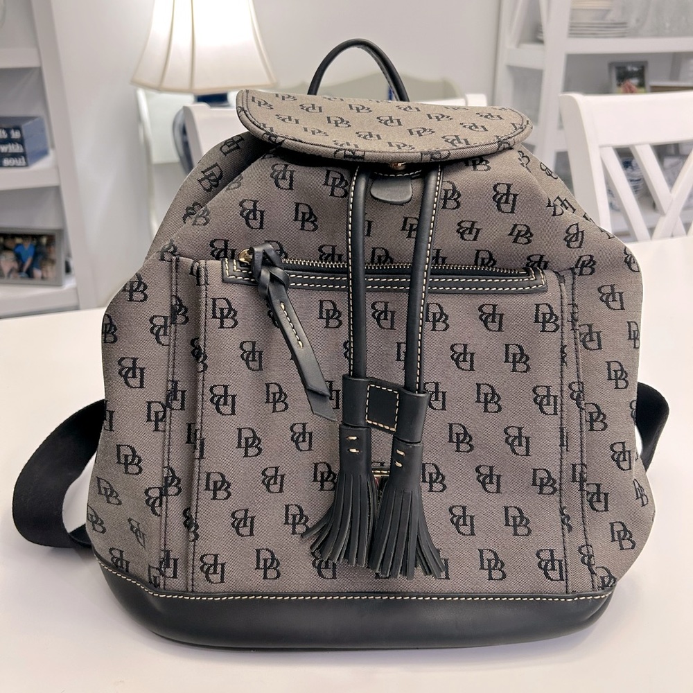 Dooney & Bourke Gray and Black Backpack 13”x14”. Great Condition